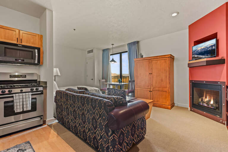 Stillwater Lodge 3005:  Cozy Studio Caption: "Bed, sofa, kitchen in the cozy studio." Stillwater Lodge 3005:  Cozy Studio Caption: "Bed, sofa, kitchen in the cozy studio."
