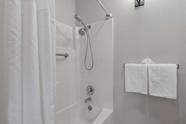 "Relaxing soak awaits in this convenient tub shower combo."
