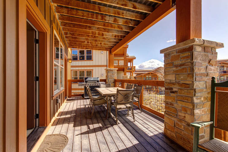 Village at the Shores 201: Deck/balcony with BBQ and dining area Village at the Shores 201: Deck/balcony with BBQ and dining area
