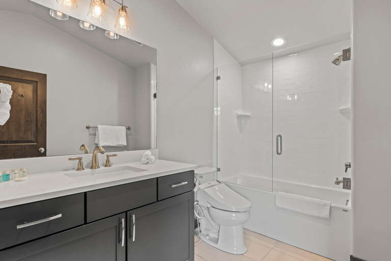 Step into your sleek, modern bathroom featuring a walk-in shower-tub combo, elegant lighting, and thoughtful details that make every moment feel fresh and effortless.