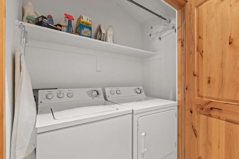 Your own washer and dryer keep clothes fresh during your stay, with laundry supplies and a convenient drying rack ready when you need them.
