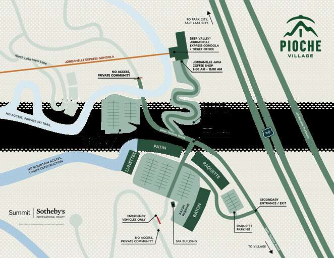 A detailed site map showing the village layout, parking areas, building locations, and access points to help you navigate the property with ease.