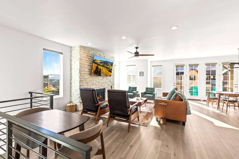 Jordanelle Ridge 499: View of living room from stairway.