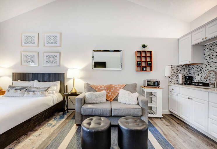 Your stylish studio features everything you needâcozy sleeping area, comfortable seating, and a fully equipped kitchenette for home-cooked meals.