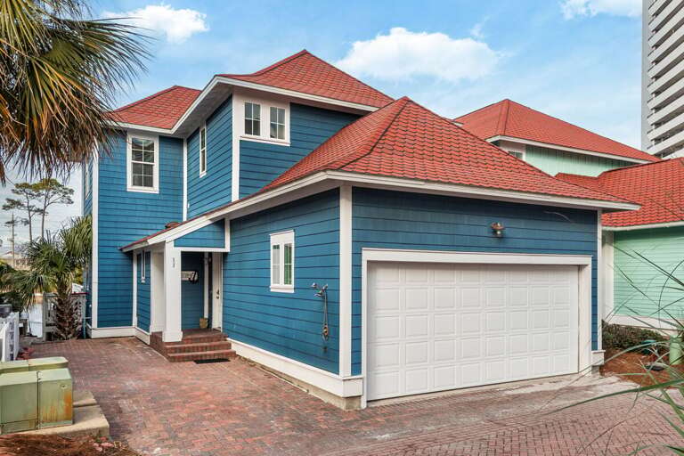 Garage and outdoor shower area