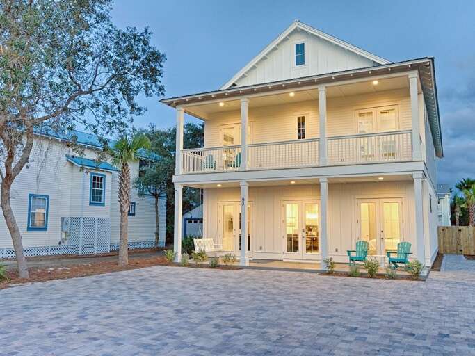 Two-story Vacation Rental House At Dusk