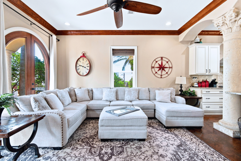 1st Floor - 🛋️ Open Living Area: Sectional couch, wine fridge, and a welcoming vibe