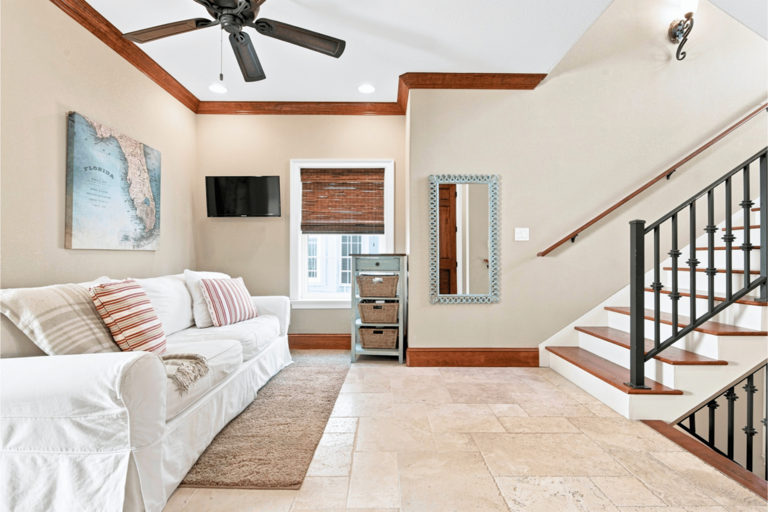 2nd Floor Living Room with Queen Sofa bed , stairs to 3rd Floor
