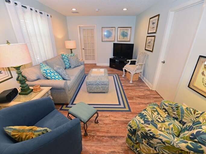 Well appointed and spacious living room with Queen Sofabed