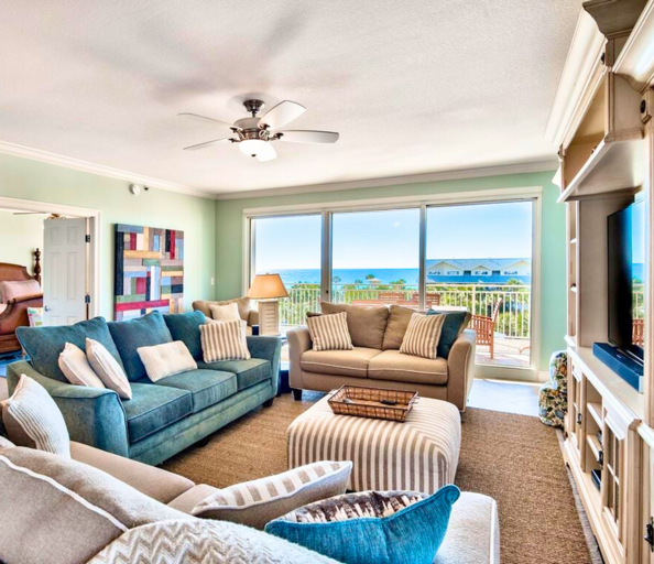 Living room with stunning Gulf Views