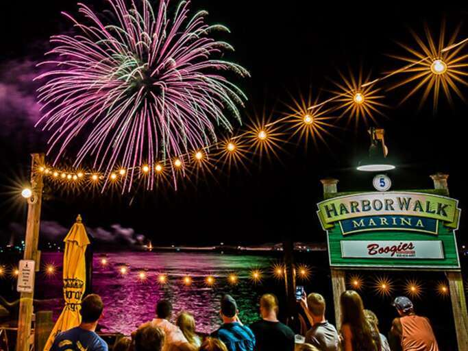 Watch the weekly fireworks from your balcony or over at Harborwalk Village!