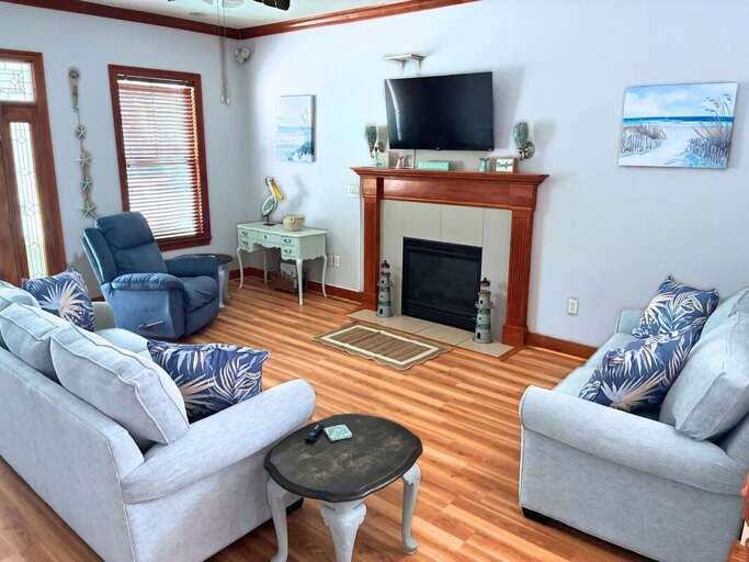 Spacious living room with smart TV