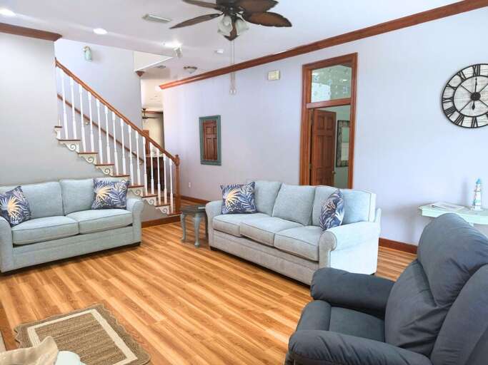 Spacious living room with smart TV