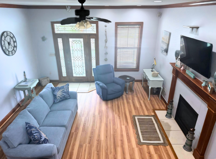 Spacious living room with smart TV