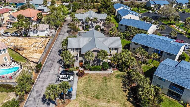 Overhead View of the whole house, front yard and Parking