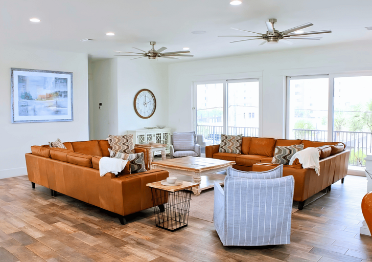 Large, cozy couches and seating for the entire family to enjoy a movie!