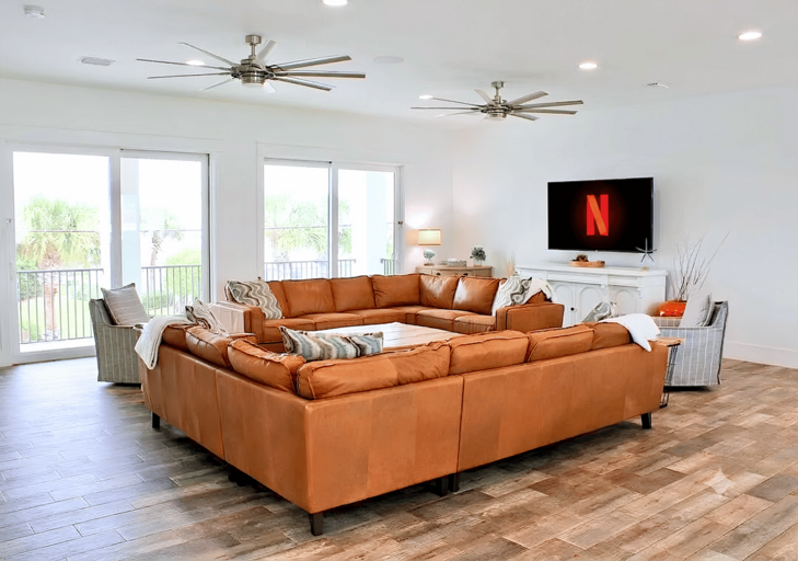 The open-concept layout makes this the perfect spot to hang out and relax.