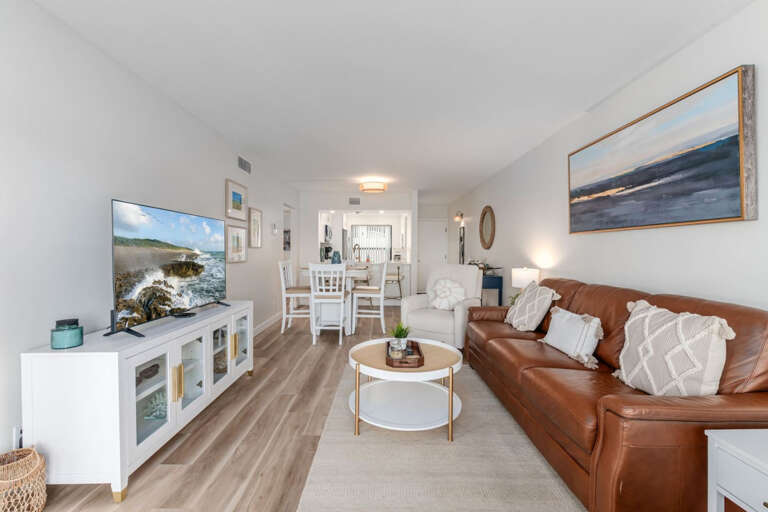 Bright Living Room With Leather Sofa And TV Bright Living Room With Leather Sofa And TV