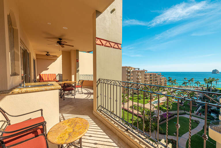 Terrace overlooking the beautiful grounds of Villa La Estancia