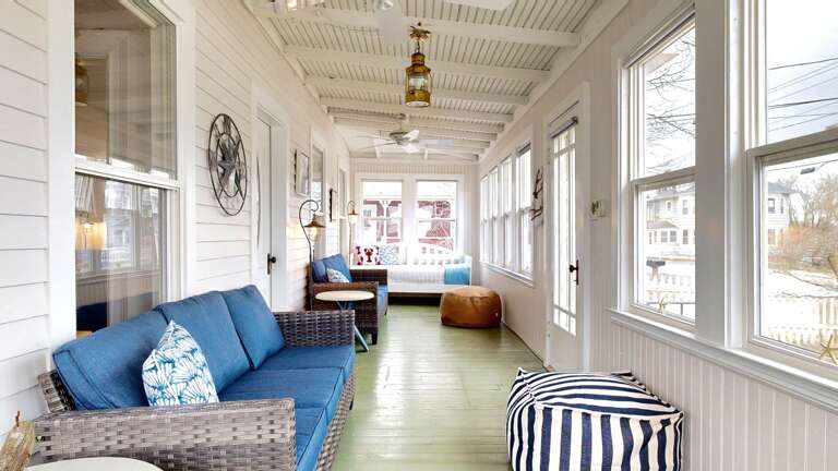 Bright Balcony, Blue Bench, Breezy Backdrop