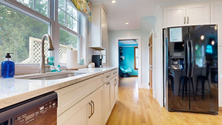 View of the back yard from the sink