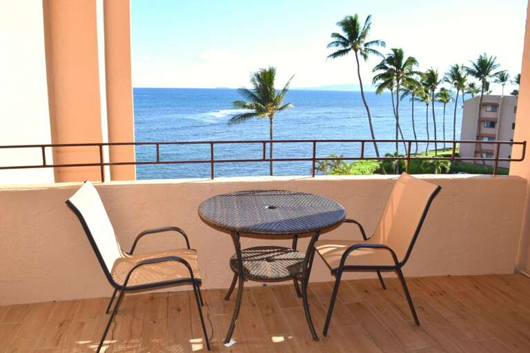 Private lanai with oceanfront views