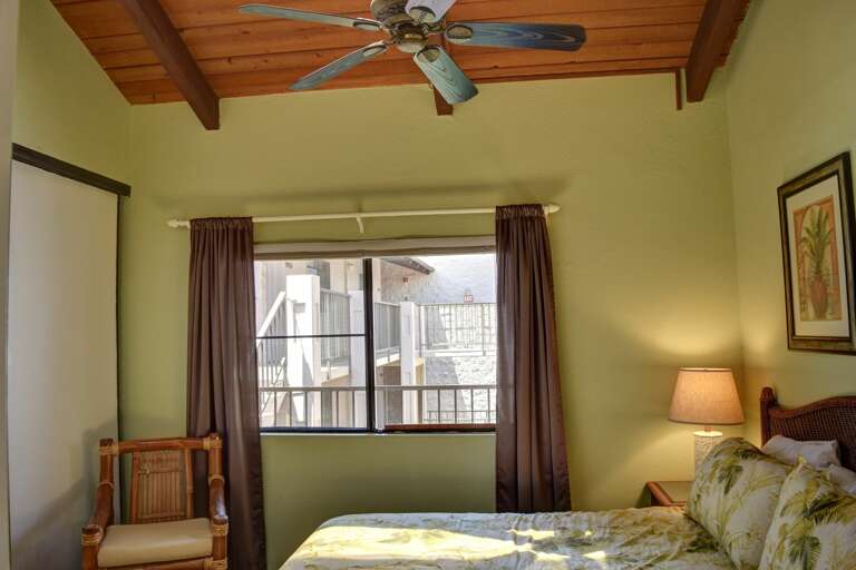 Bedroom with vaulted ceilings and plenty of storage