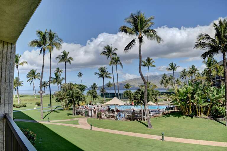 Views of the pool, ocean, and West Maui Mountains