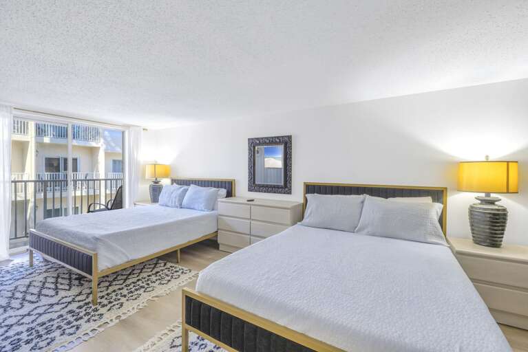Bedroom with two queens opens to private balcony with bay-views, Siesta Key 3BR Bedroom with two queens opens to private balcony with bay-views, Siesta Key 3BR