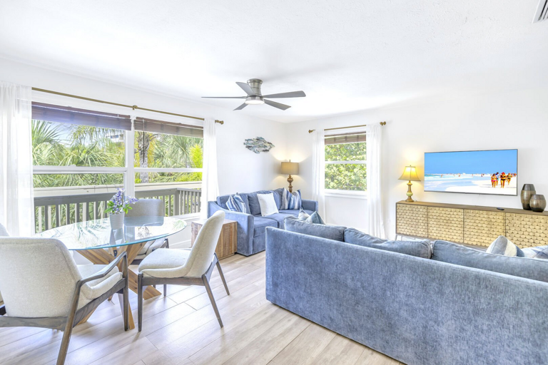 Living area with coastal charm at The Coral Cabanas. Living area with coastal charm at The Coral Cabanas.