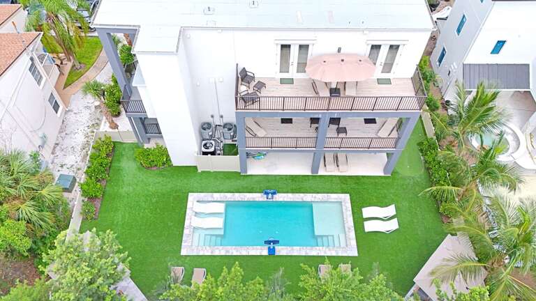 Aerial view of Siesta Key penthouse with pool.