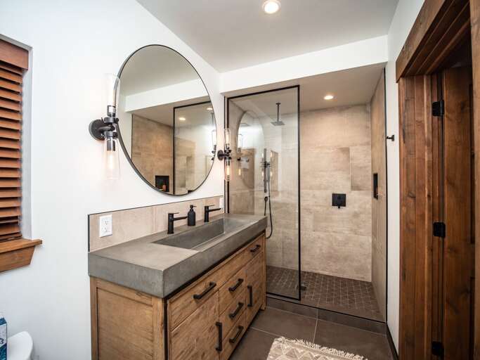Upper level master bathroom with walk in shower