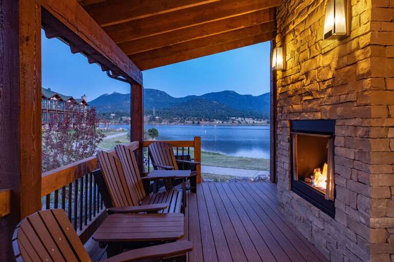 Outdoor fireplace with seating