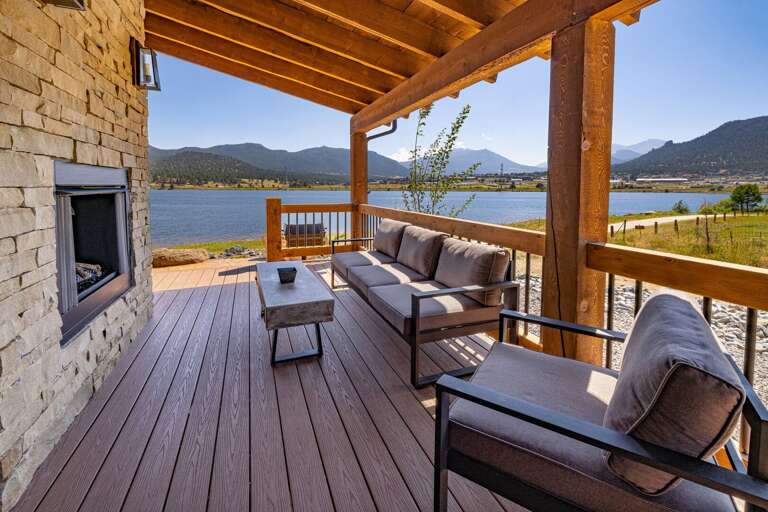 Outdoor seating and fireplace