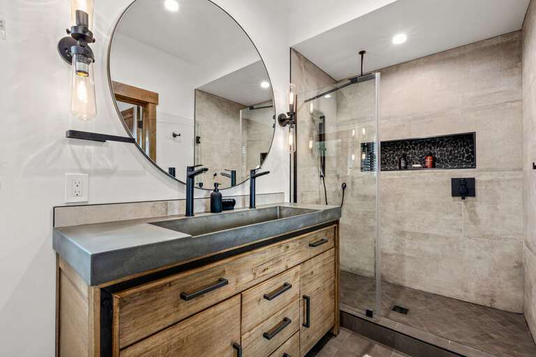 Upper level master bathroom with walk in shower