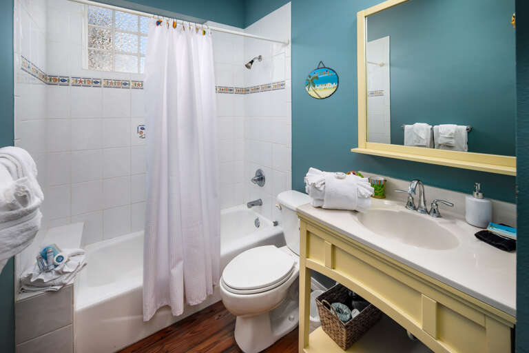 First level full size bathroom with shower/tub combo