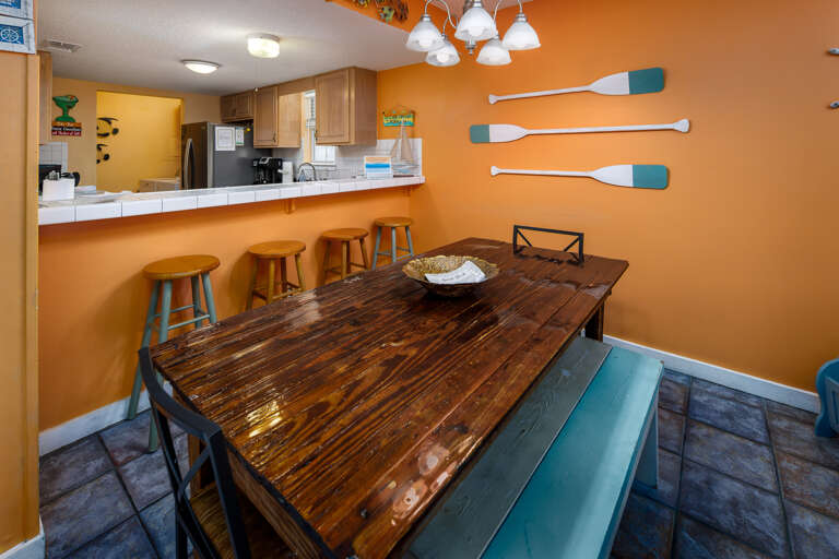 Dining area with seating for eight guests