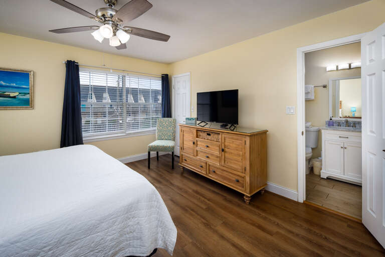 Master bedroom with TV and bathroom