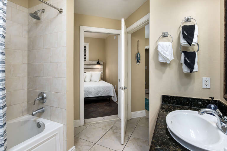 Second bathroom with shower/tub combo