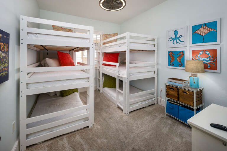 Fourth bedroom with two sets of 3 tier bunks (6 twin mattresses) Fourth bedroom with two sets of 3 tier bunks (6 twin mattresses)