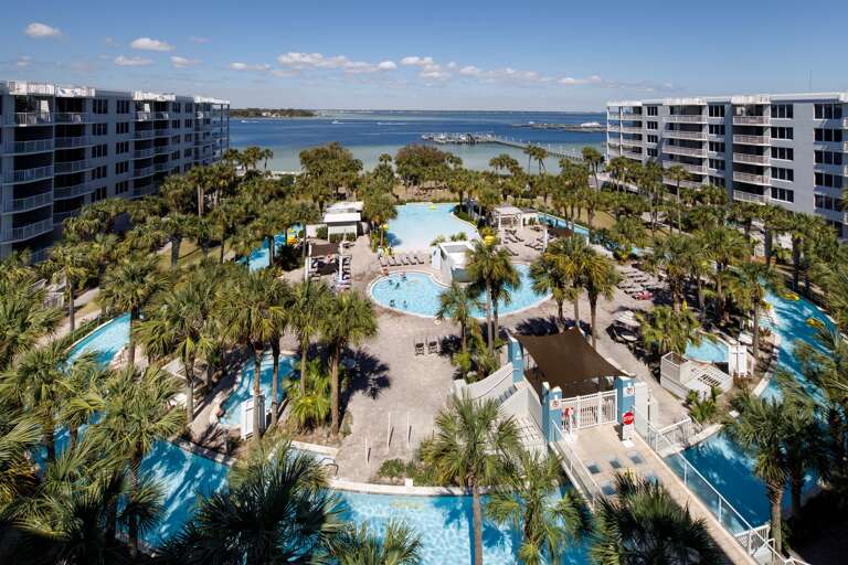 Views of the lazy river and the bay from the balcony