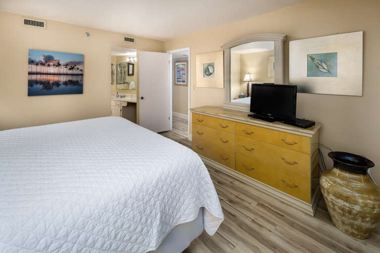 Enjoy TV while laying in the master bedroom