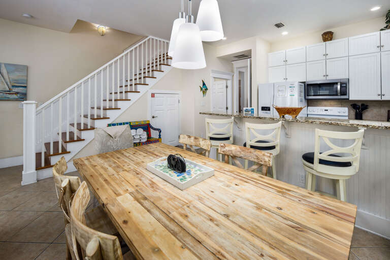 Large dining table with seating for six