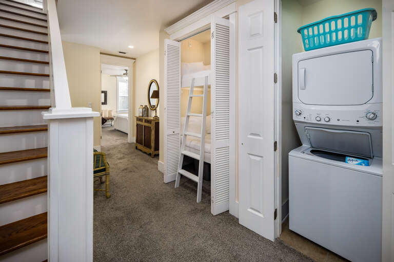 Twin size bunk beds and washer/dryer in the hallway (Second floor)
