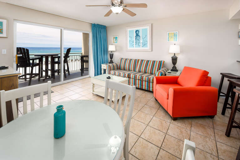 Living room with beach views