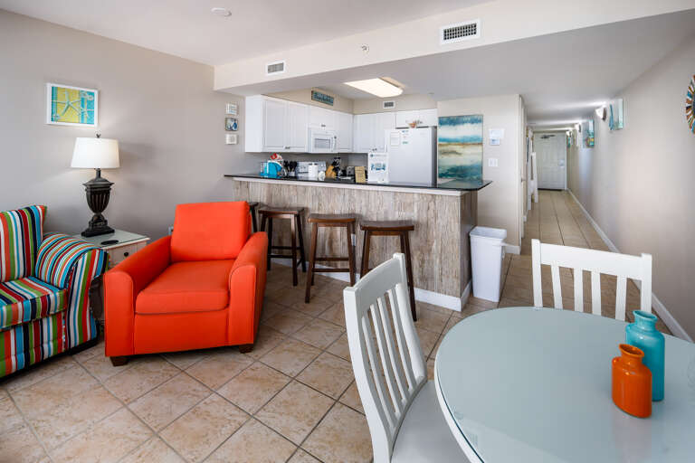 View of the kitchen from the living room area
