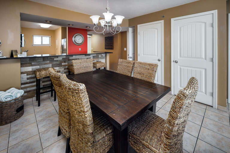 The large dining room table seats 6 people