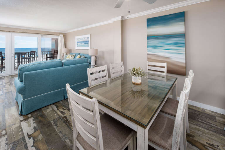 Dining area seats six