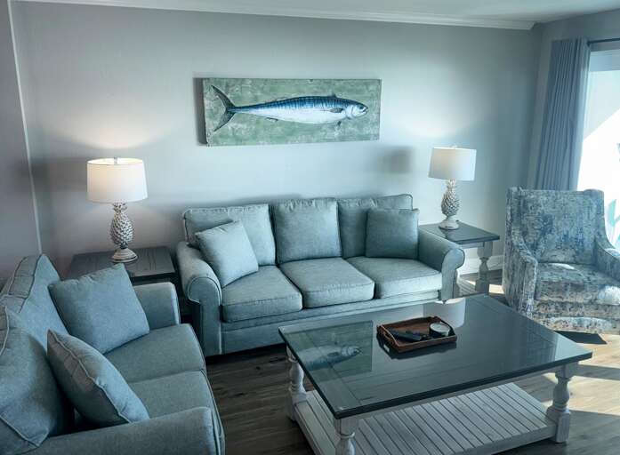Living room with beach views