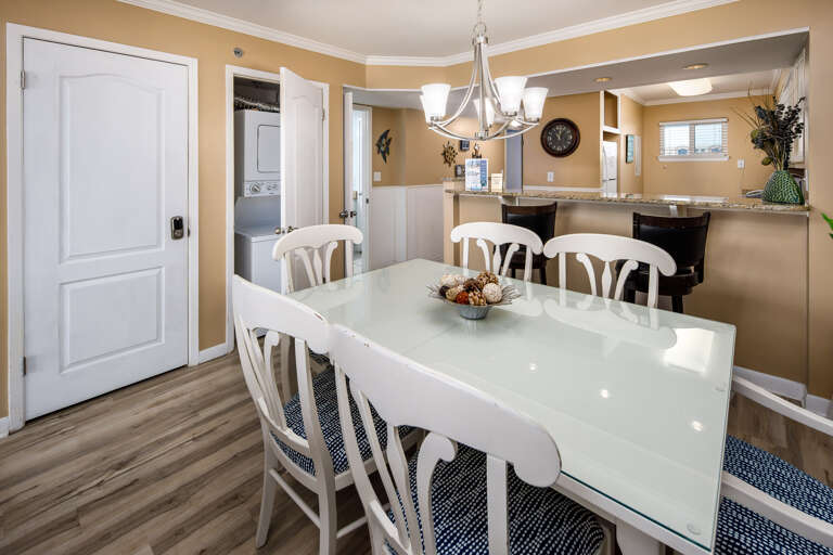 Dining table with seating for six and washer/Dryer